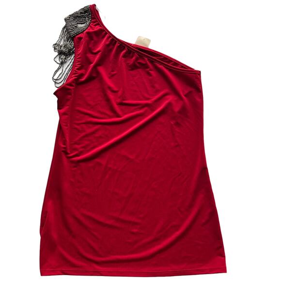 Forever 21 One-Shoulder Top Red Gunmetal Beading Womens Size Large Y2K NWT - Picture 1 of 9